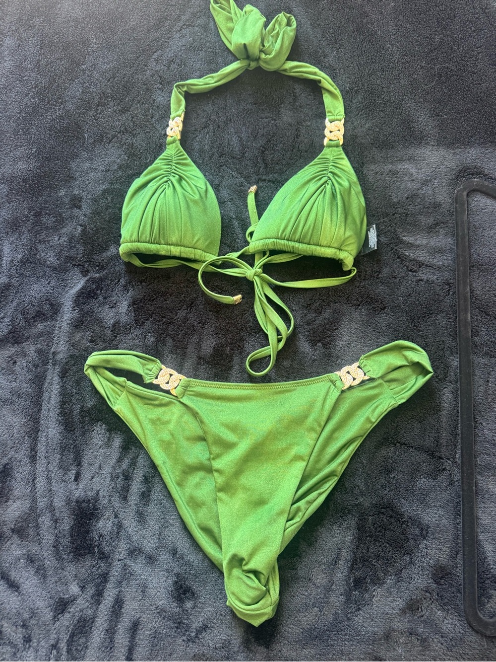 Bright Green Halter Bikini Set with Decorative Accents